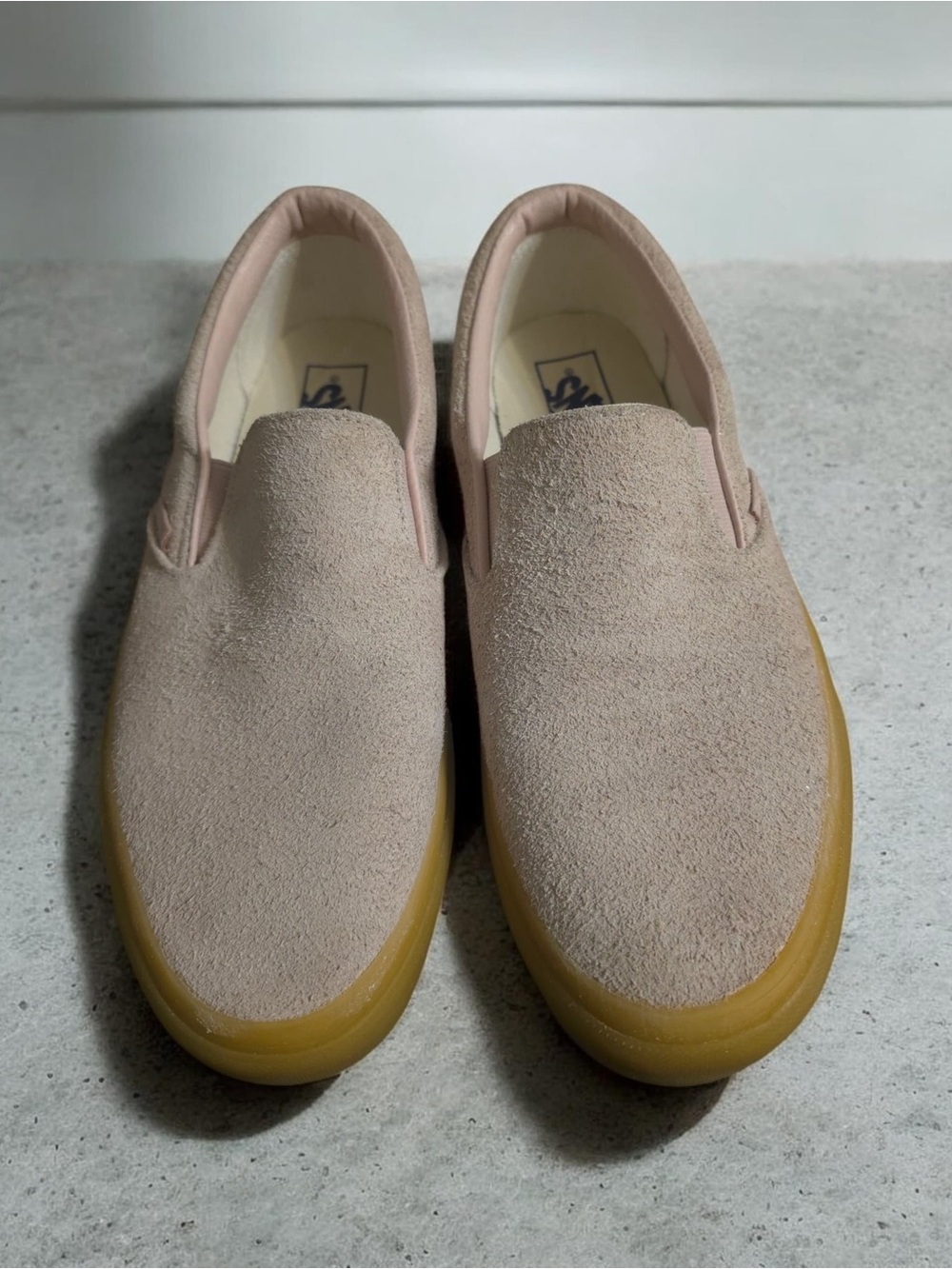 Vans Men's Slip-On Suede Loafers in Blush Pink with Gum Sole